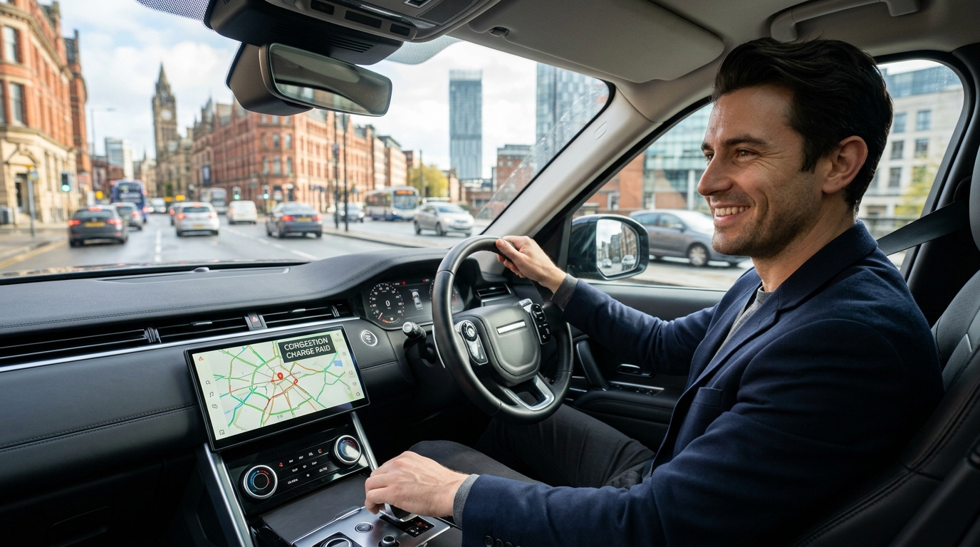 Man driving in Manchester city centre