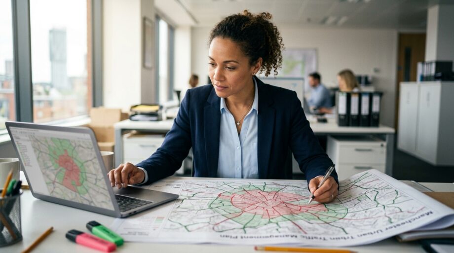 Person viewing maps of congestion charge zones