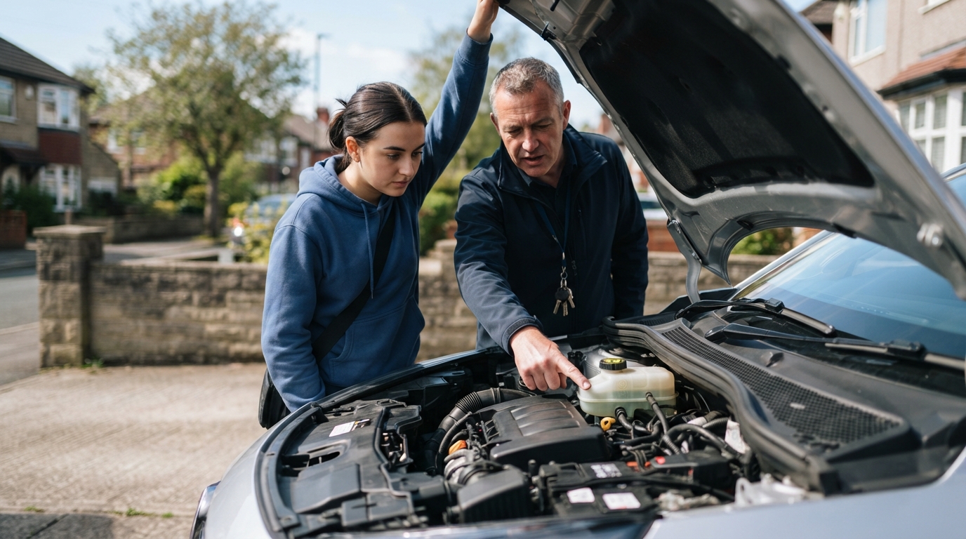 Examiner asking learner driver some Show Me Tell Me questions
