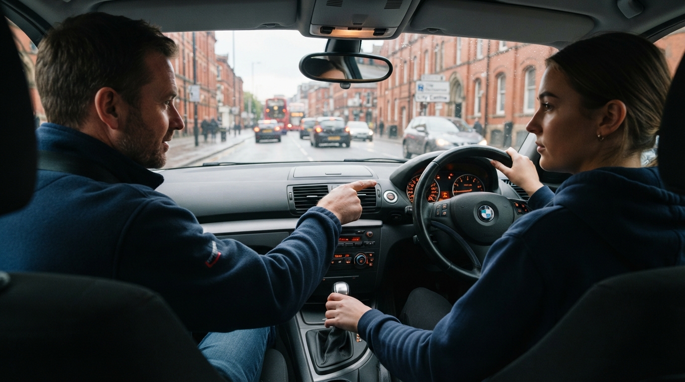 Driving instructor with student