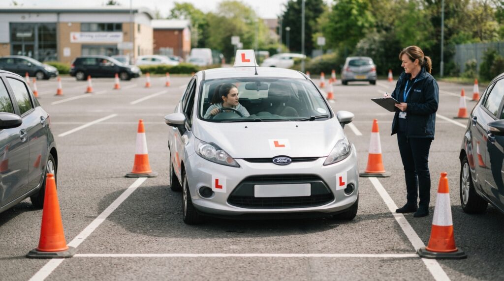 Instructor and pupil on intensive driving course