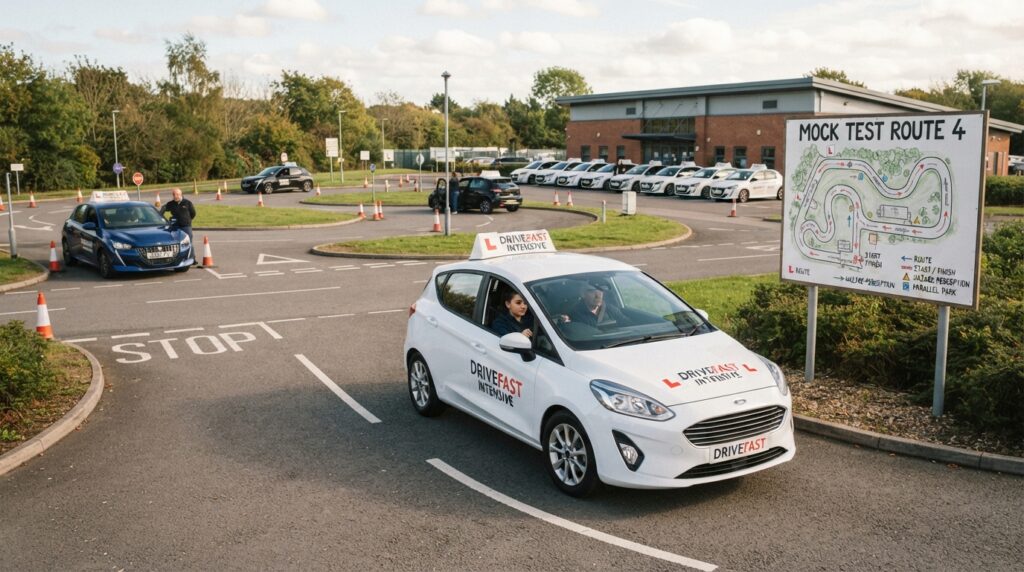 Instructor and pupil on intensive driving course