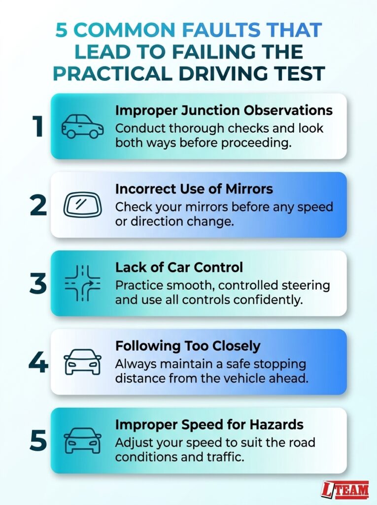 5 common faults that lead to failing the practical driving test