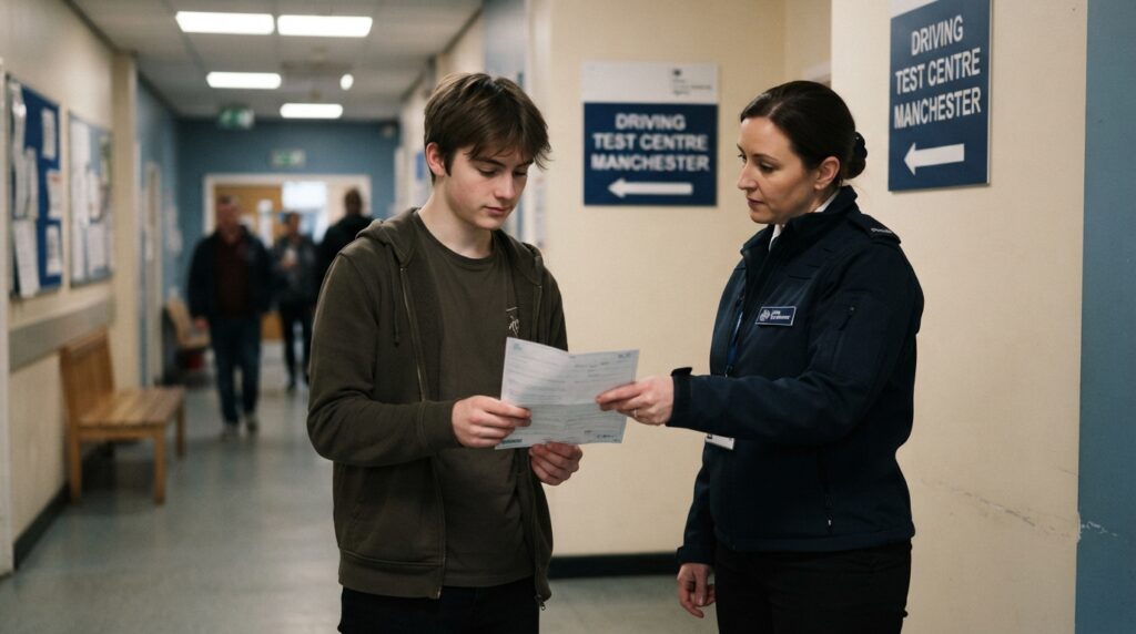 Young driving pupil receiving his failure notice
