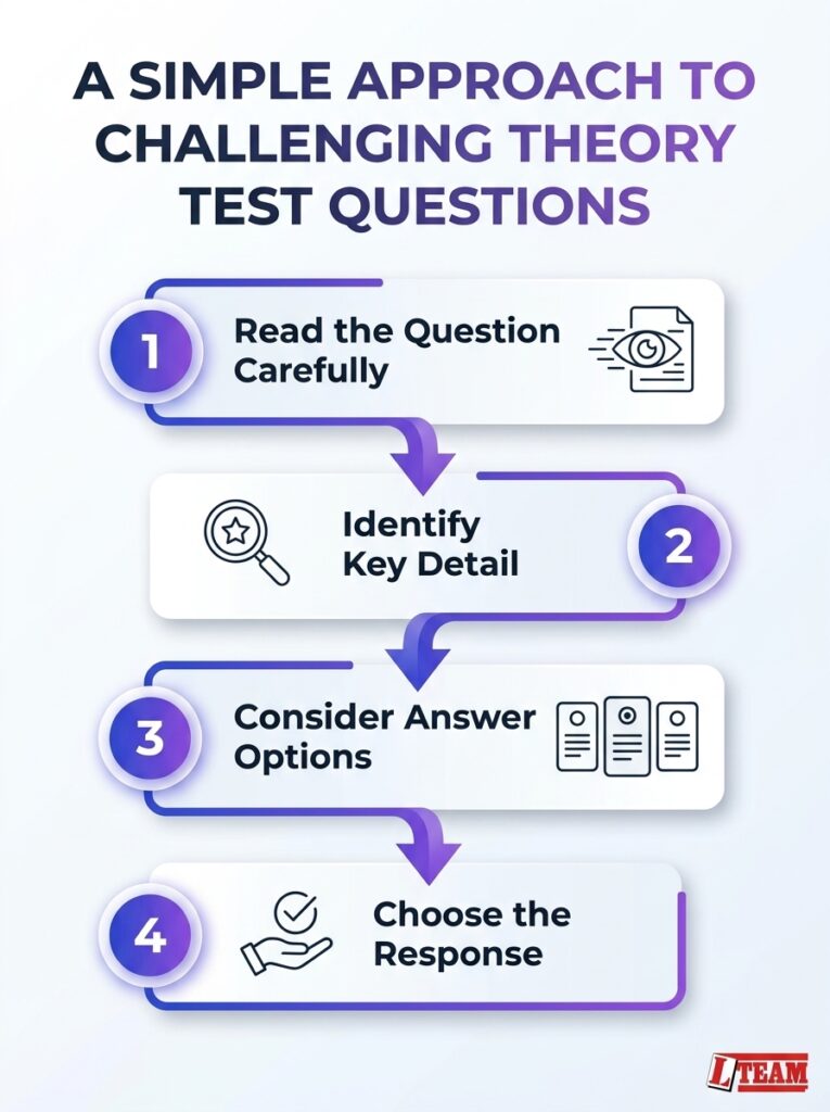 Infographic showing a simple approach to answering challenging test questions, with tips for the hardest questions.